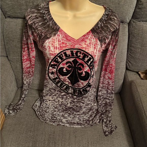 Affliction Women's Red and Gray Long Sleeve Top - Picture 2 of 4